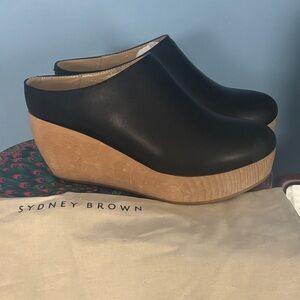 vegan black Leather Wedge Clogs